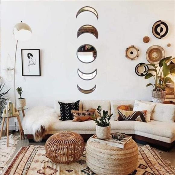 5 Pieces Scandinavian Natural Decor Acrylic Wall Decorative Mirror Interior Boho - Picture 4 of 6